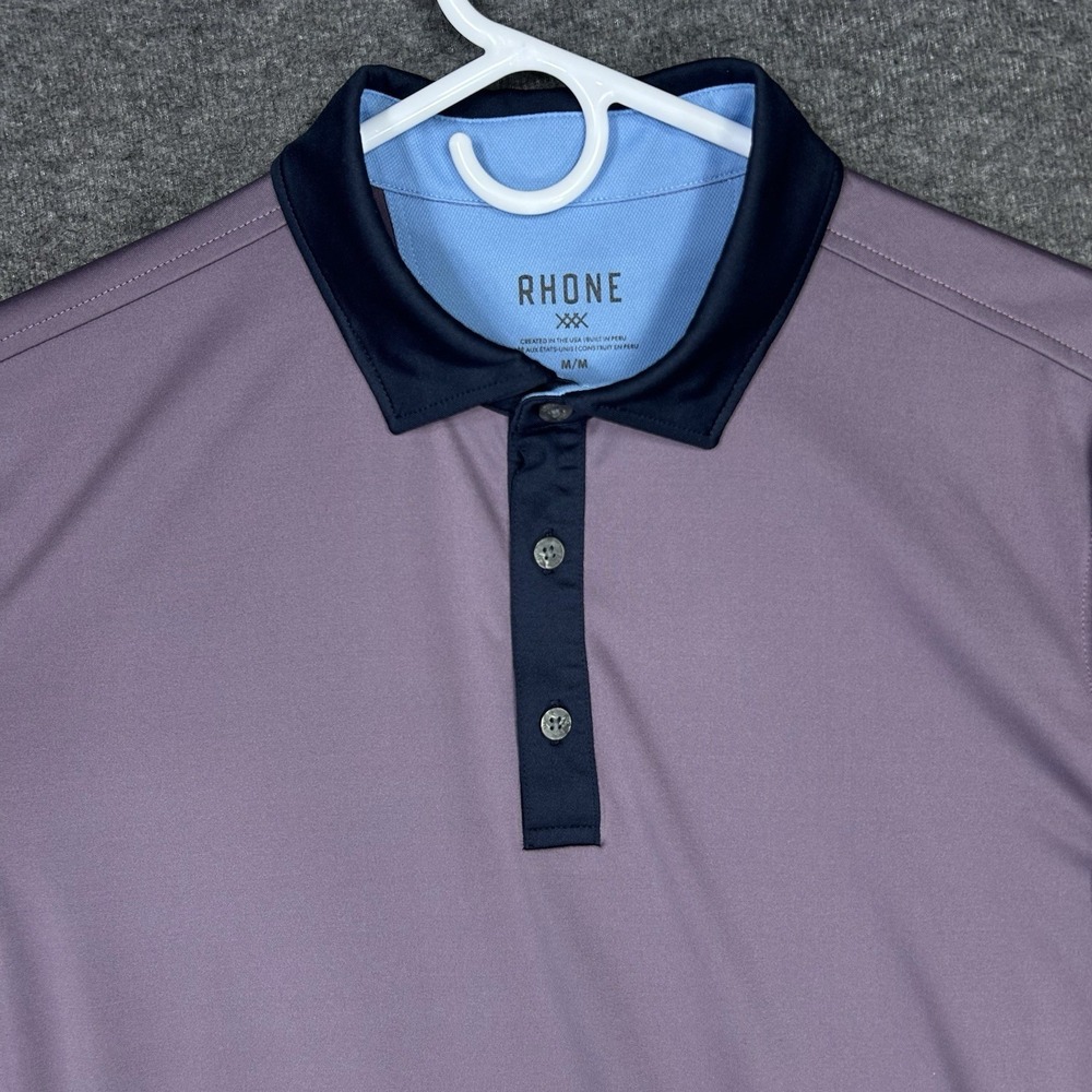 Rhone Polo Shirt Mens M Purple Contrast Collar Long Sleeve Lightweight Stretch